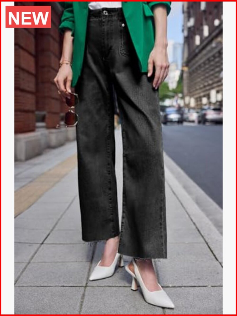 High Waisted Cropped Jeans Baggy Straight Leg Raw Hem Stretchy Capri Denim Pants - Picture 2 of 7